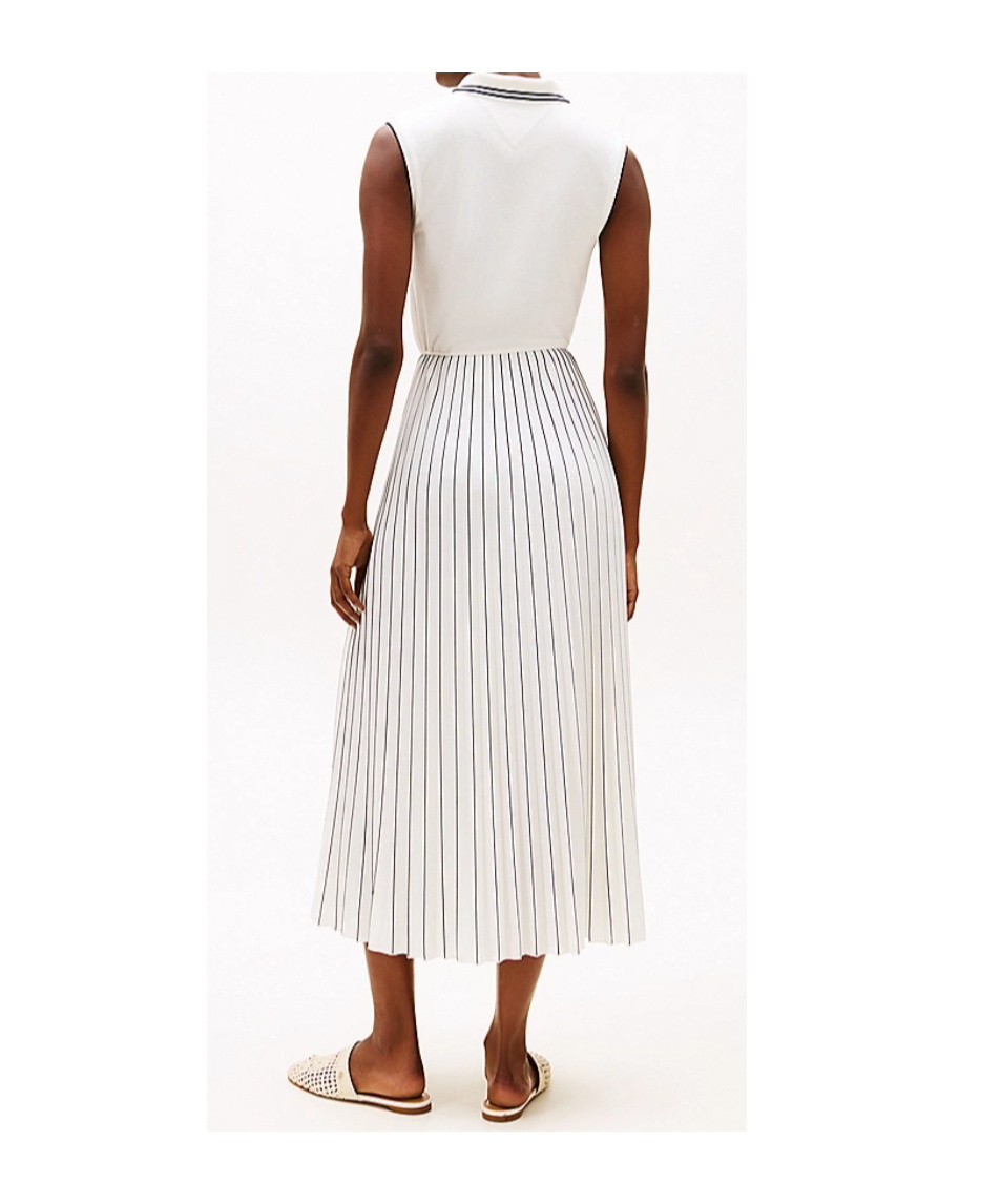 Tommy Hilfiger Pleated Sleeveless Maxi Polo Dress In White