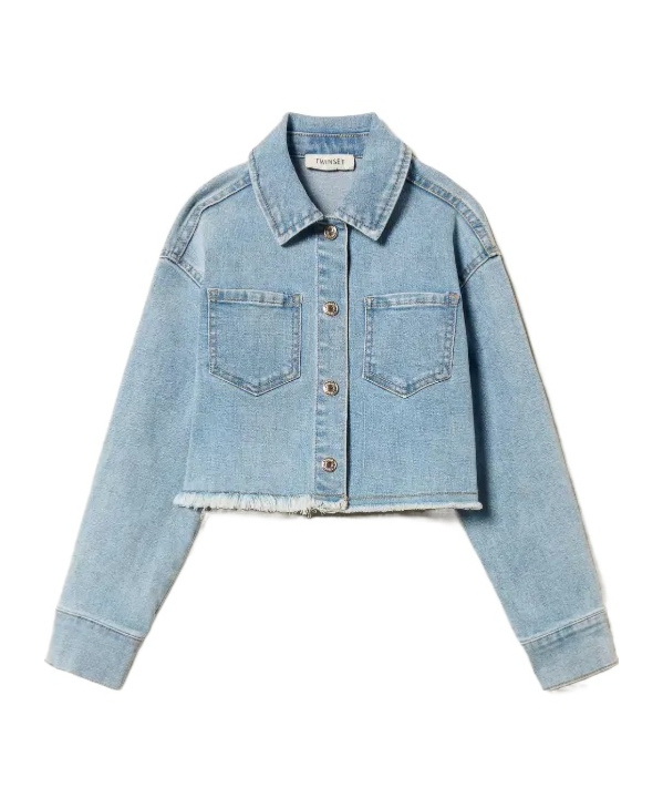 Twinset Frayed Denim Jacket In Blue