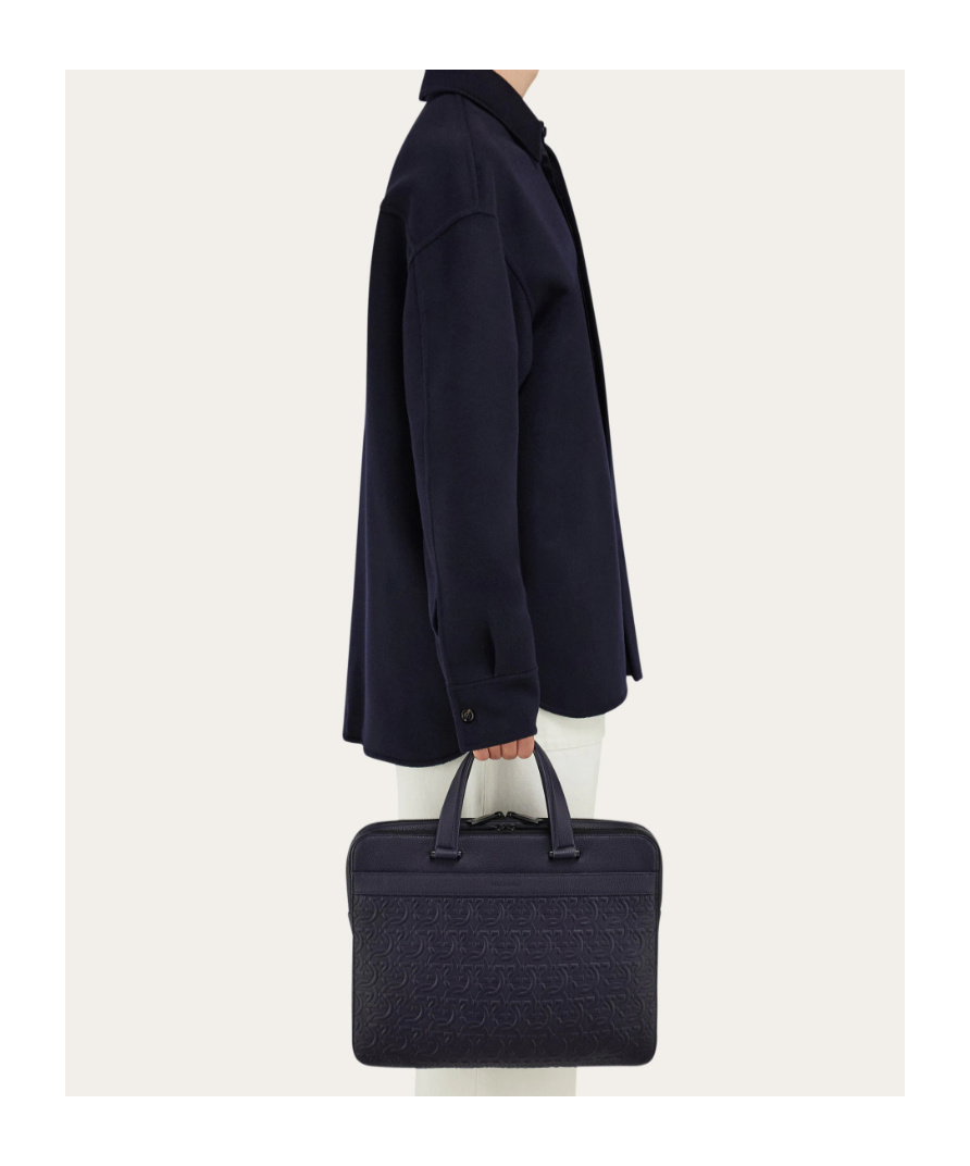 Ferragamo Embossed Gancini Briefcase (s) In Blue