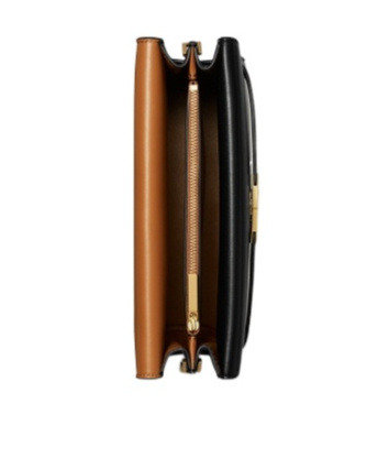 Tory Burch Lee Radziwill Black Shoulder Bag With Single Shoulder Strap And Front Clasp Closure In Leather Woman In Black