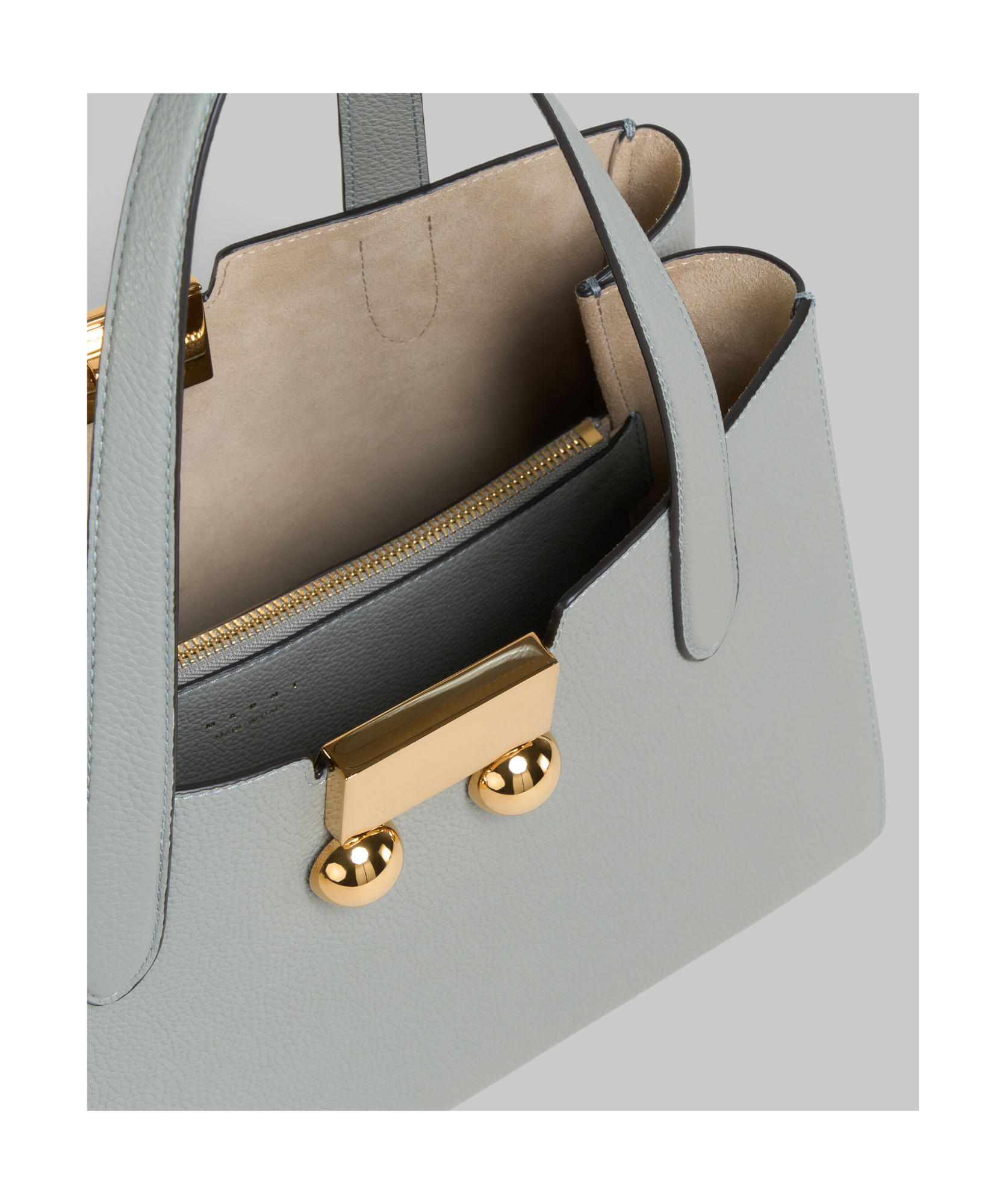 Marni Trunkaroo Small Calfskin Tote Bag In Gray