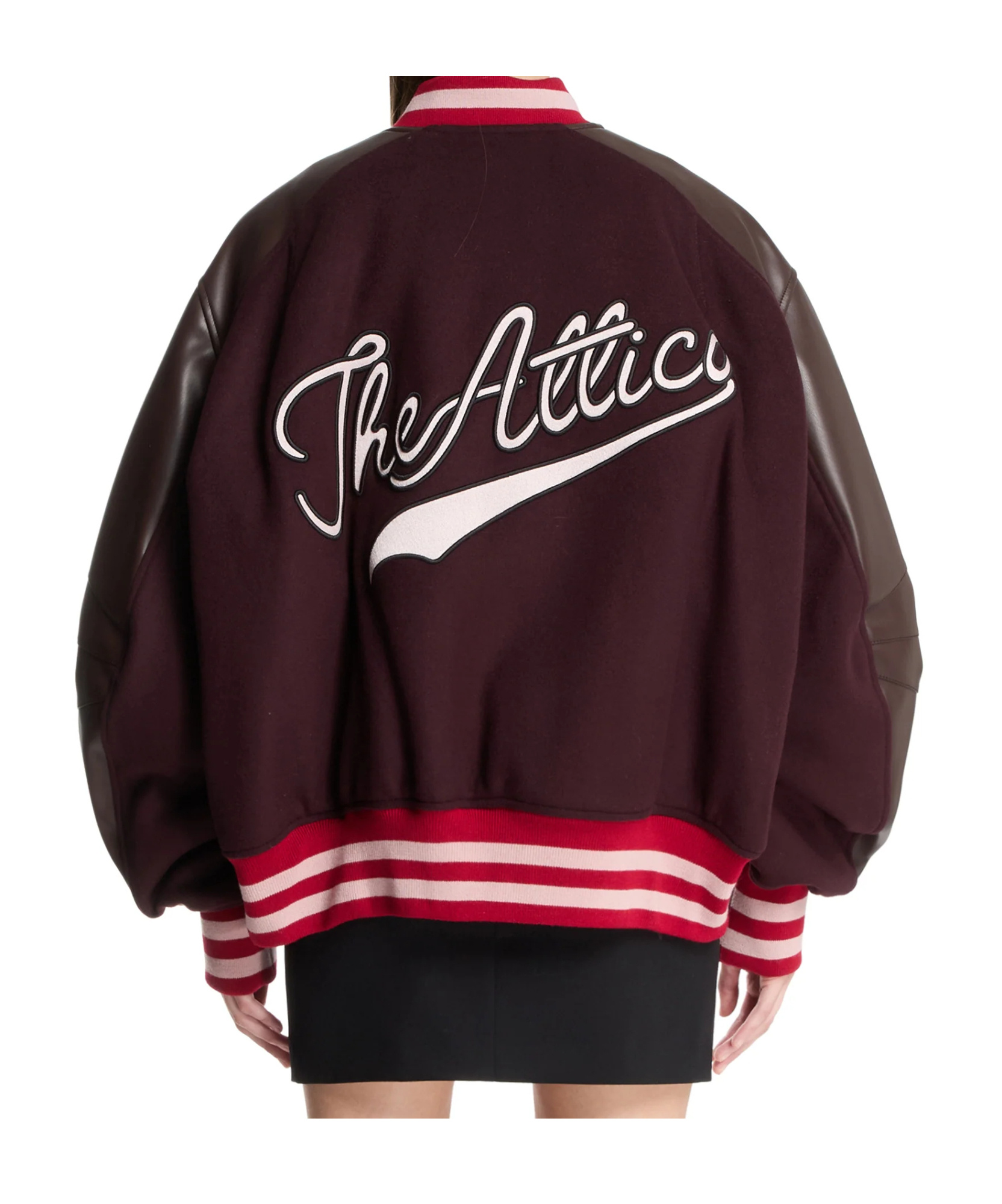 Attico Leather-sleeved Logo-patch Bomber Jacket In Brown
