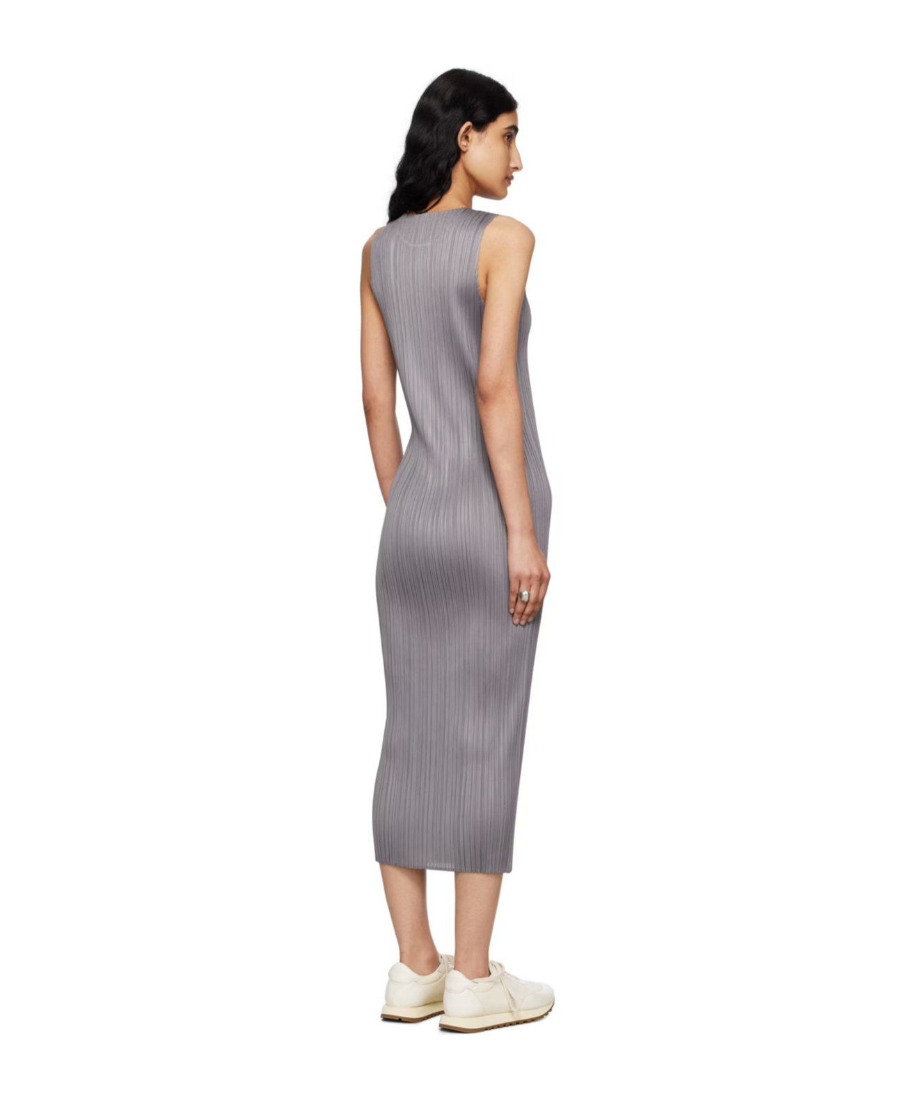 Shop Issey Miyake Pleated Dress In Gray