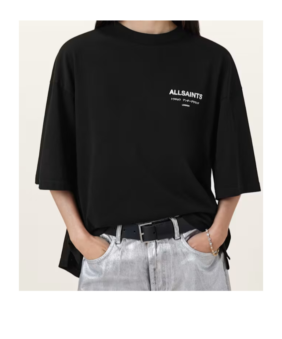 Allsaints Underground Amelie Oversized T-shirt In Black