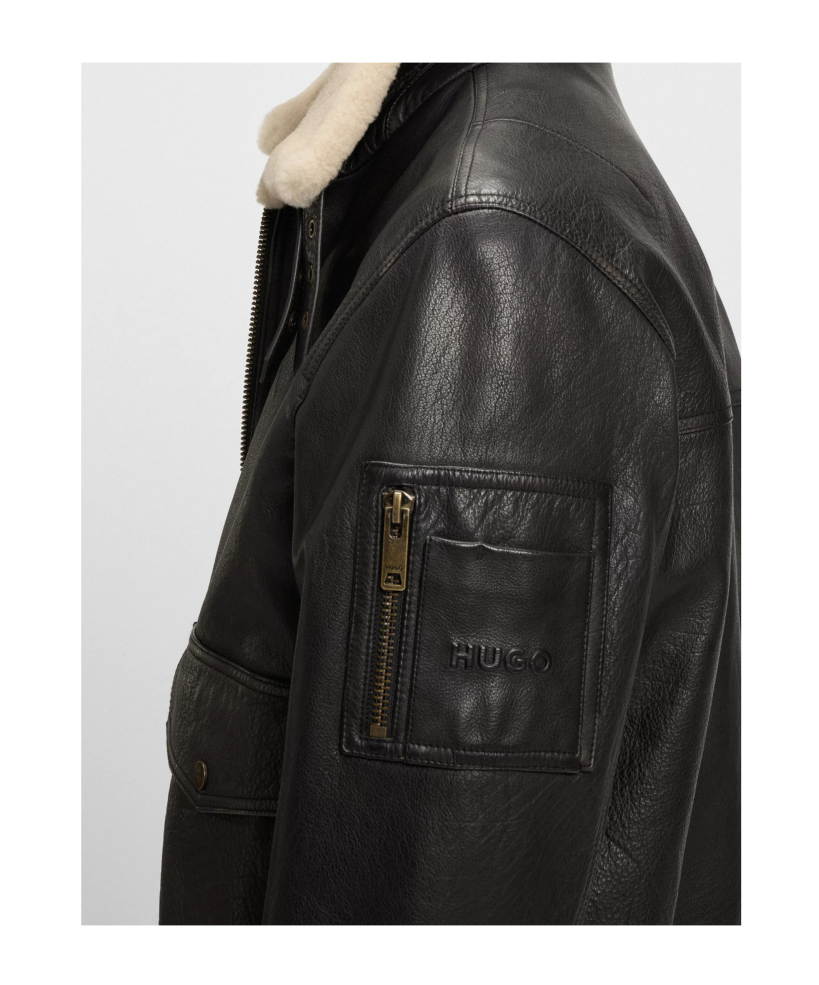 Hugo Boss Bomber Leather Jacket In Black