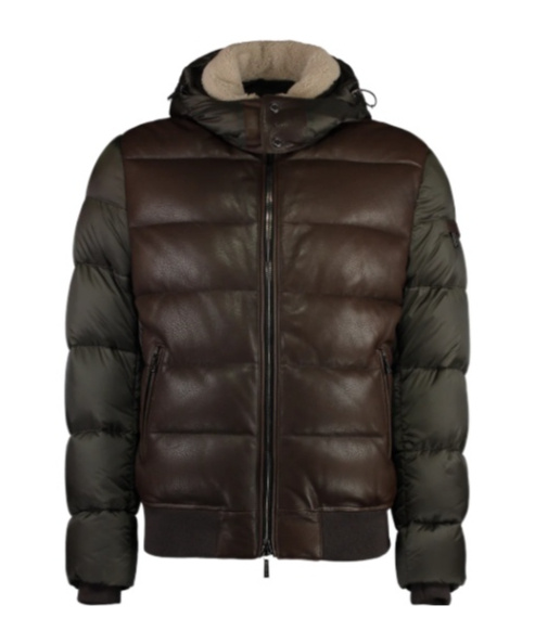 Moorer Leather-panel Hooded Puffer Jacket In Brown