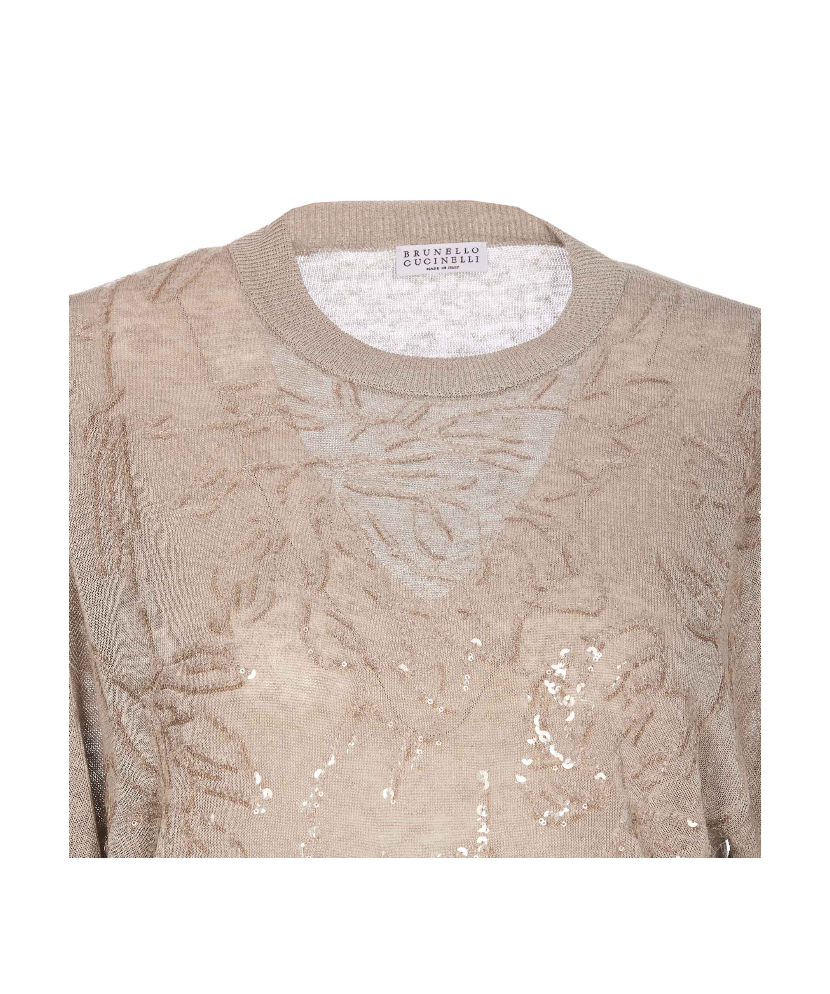 Brunello Cucinelli Sequin-embellished Fine-knit Top In Nude