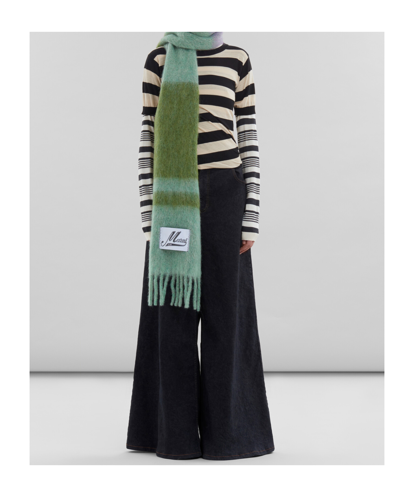 Marni Fringed Brushed-knit Scarf In Green