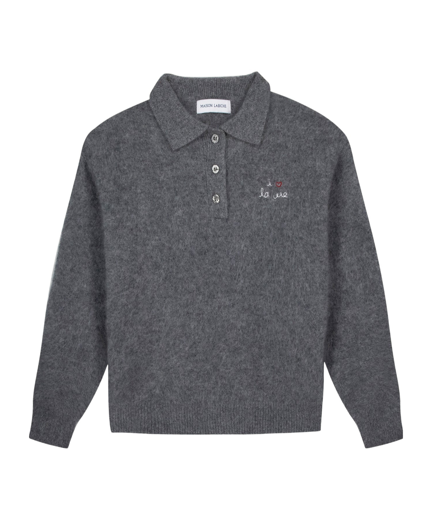 Maison Labiche Brazza I Love La Vie Polo Sweater In Deep Heather Ash