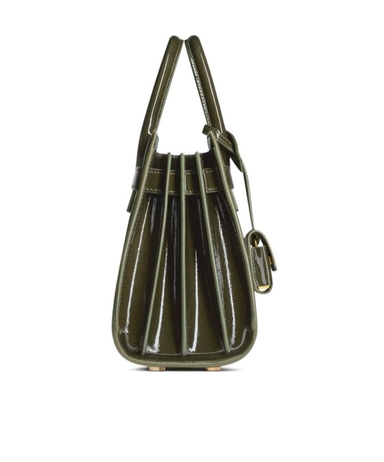 Saint Laurent Sac De Jour Nano Patent Leather Handbag With Metal Padlock In Black