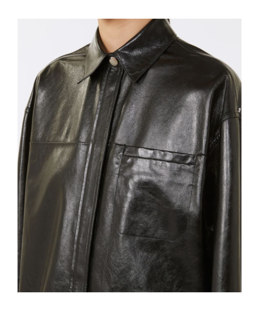 Sportmax Long-sleeved Leather Shirt In Black