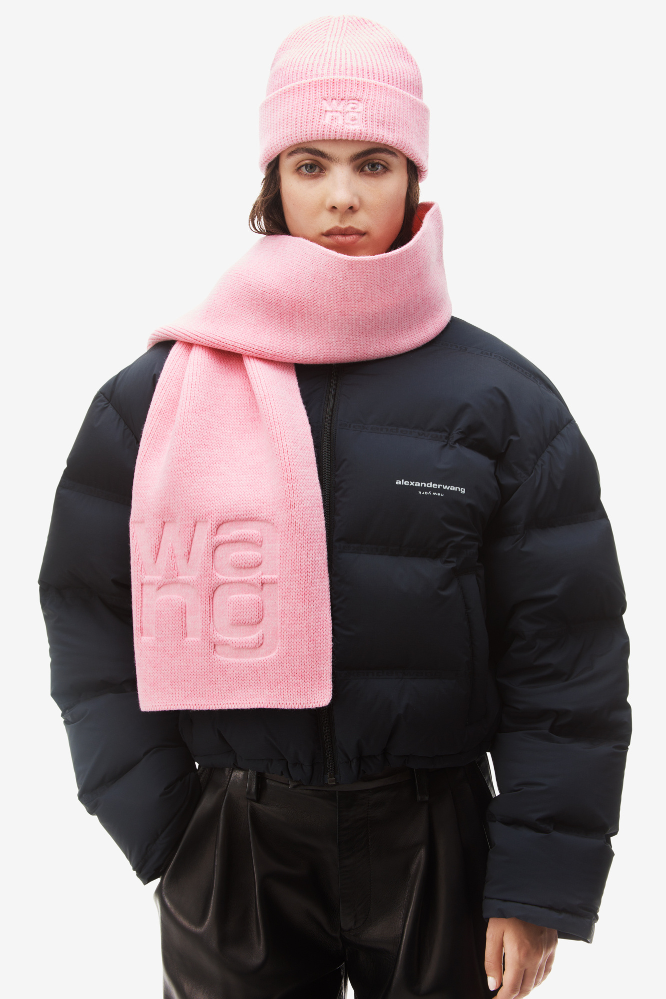 Alexander Wang Logo Beanie In Compact Deboss In Pink
