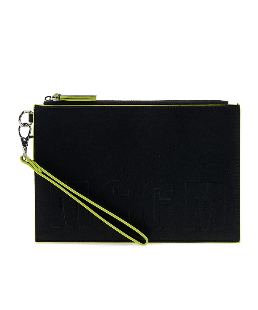 Msgm Embossed-logo Clutch Bag In Black