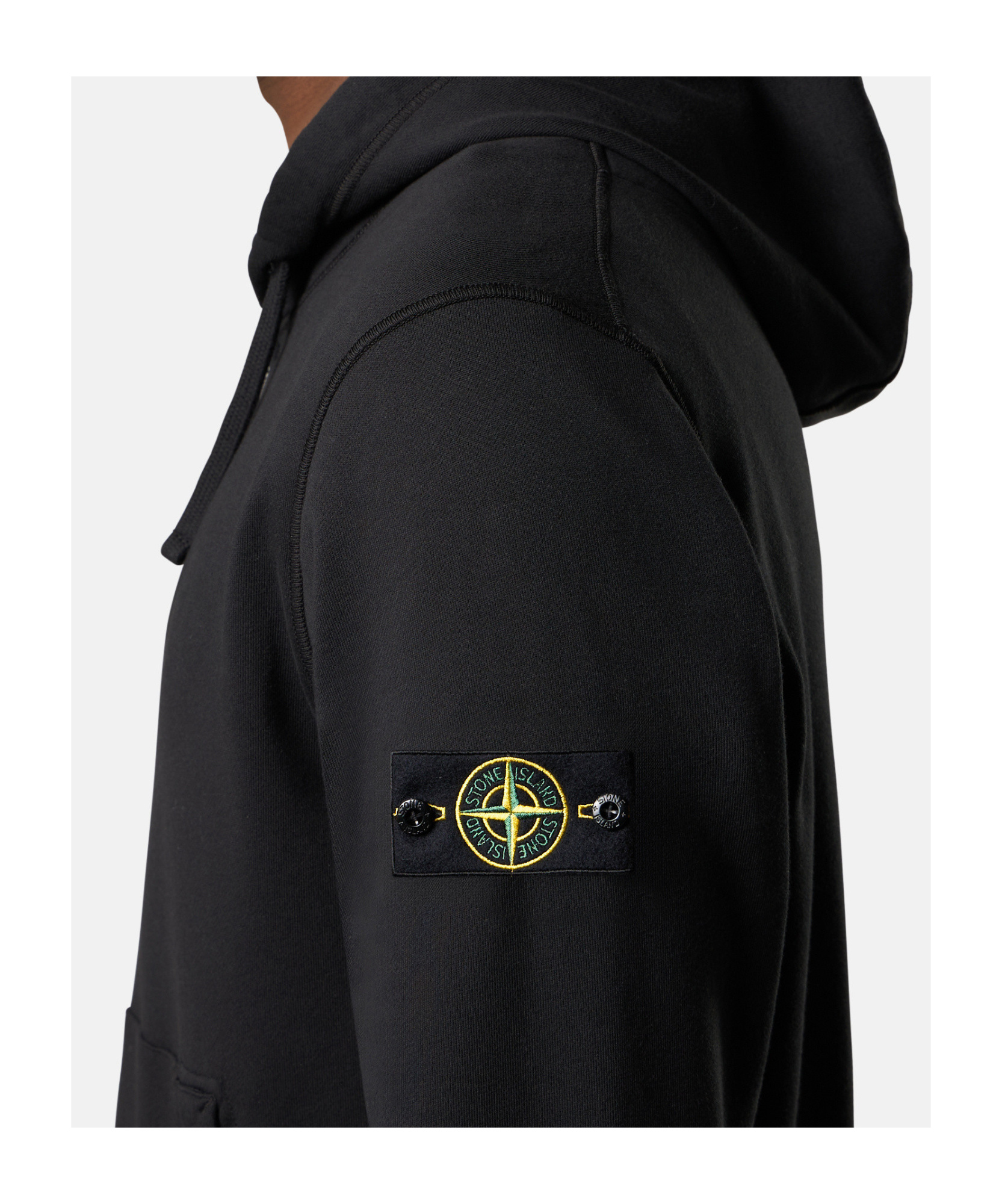 Stone Island Hooded Zip-up Sweatshirt In Organic Cotton Fleece In Black