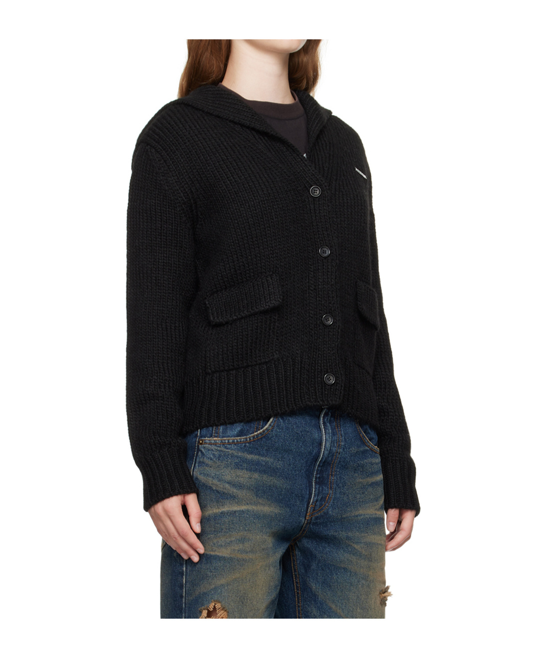 We11 Done Button Long-sleeved Sweater In Black