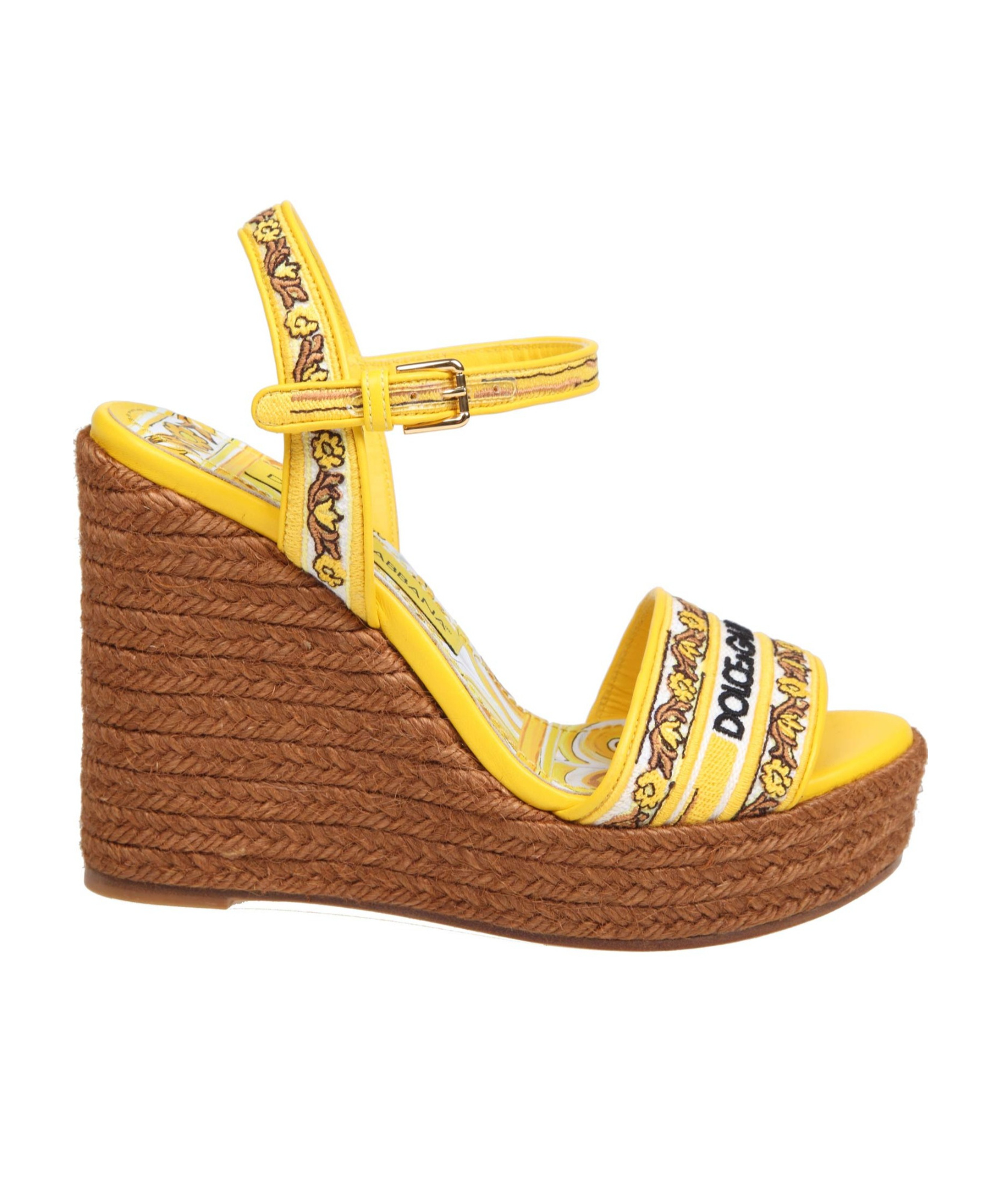 Dolce & Gabbana Maiolica Embroidered Wedge Sandals In Brown