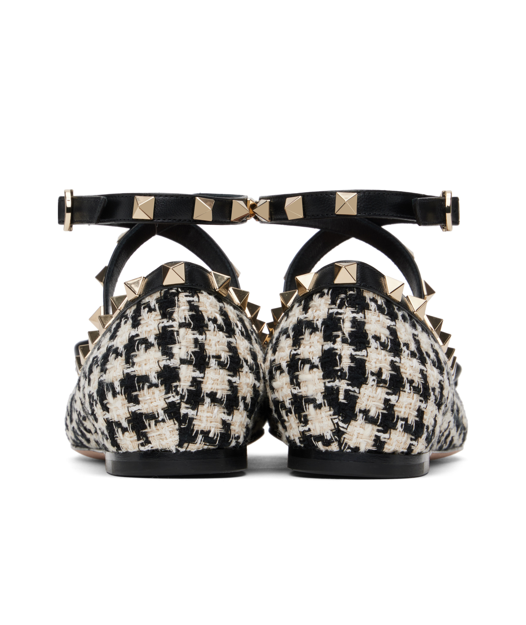 Valentino Mesh Rockstud Embellished Pointed Toe Ballerinas In Black