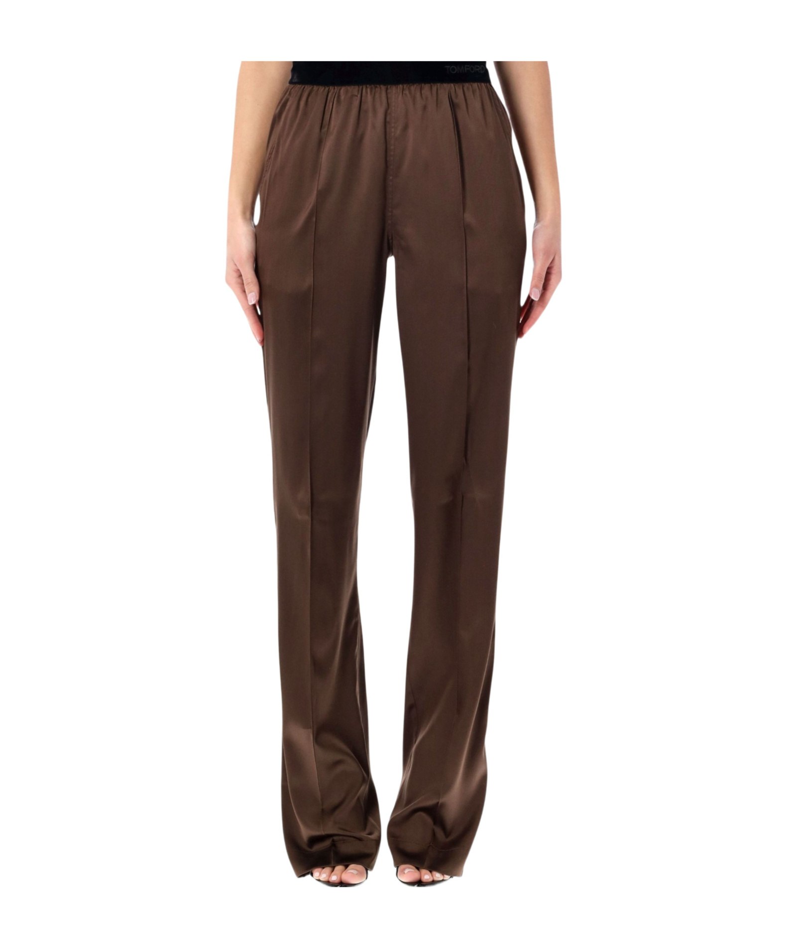 Tom Ford Silk Satin Straight Leg Pant In Brown