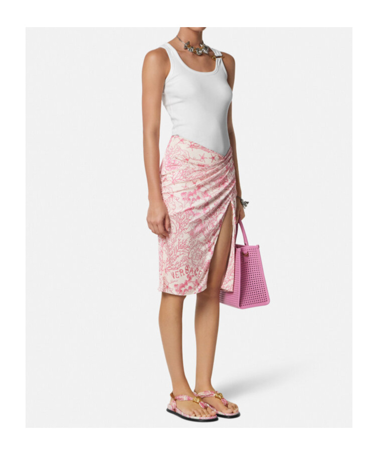 Versace Underwater Barocco Draped Midi Skirt