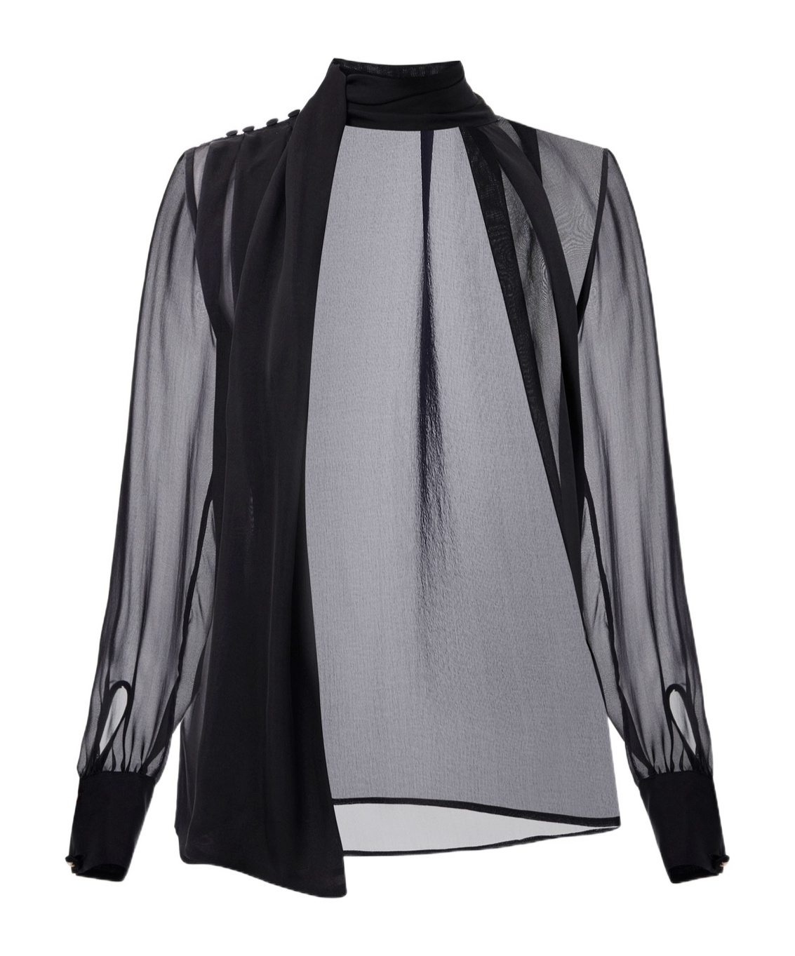 Shop Elisabetta Franchi Voile Tie-neck Blouse In Gray