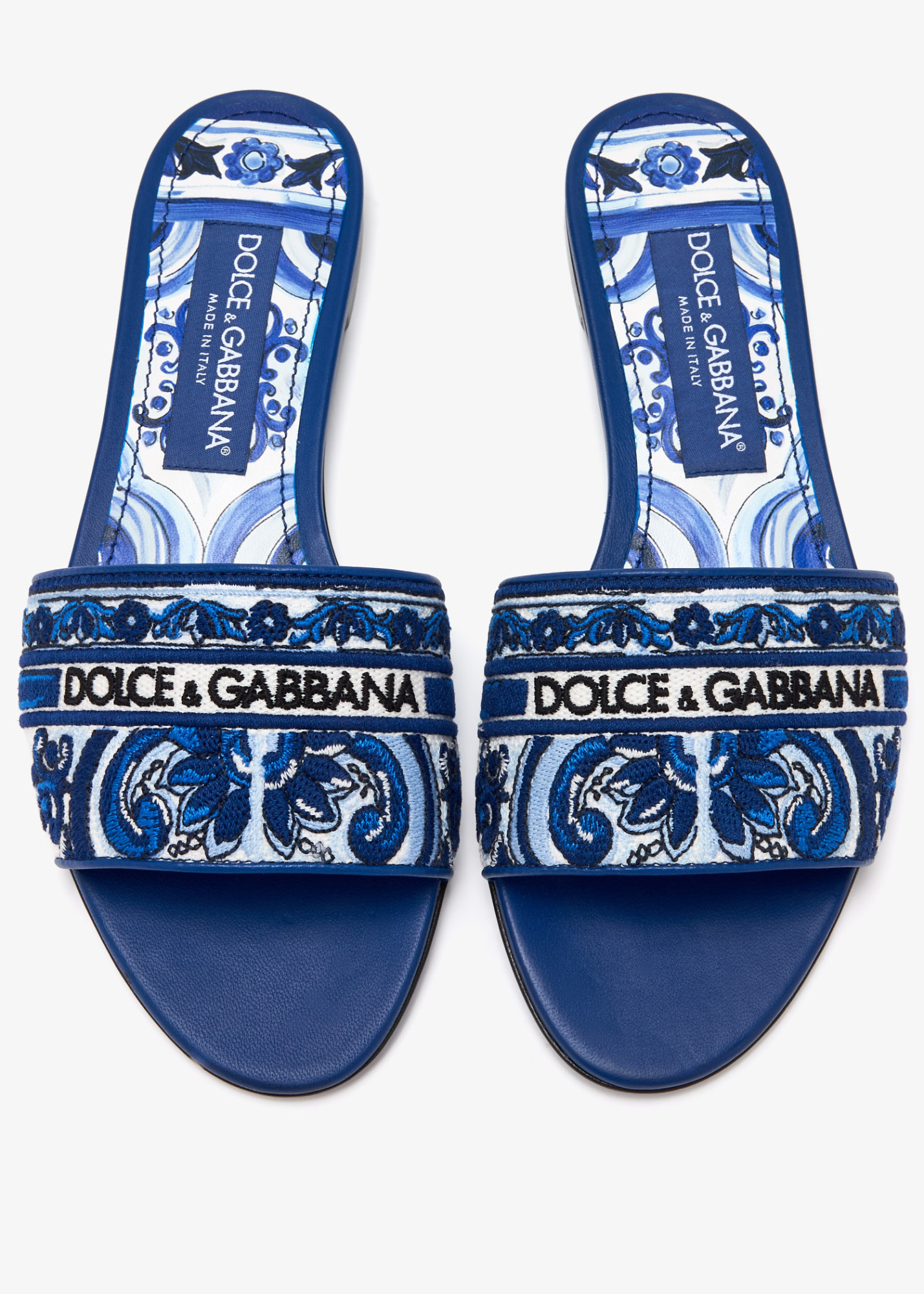 Dolce & Gabbana Embroidered Slides In Blue