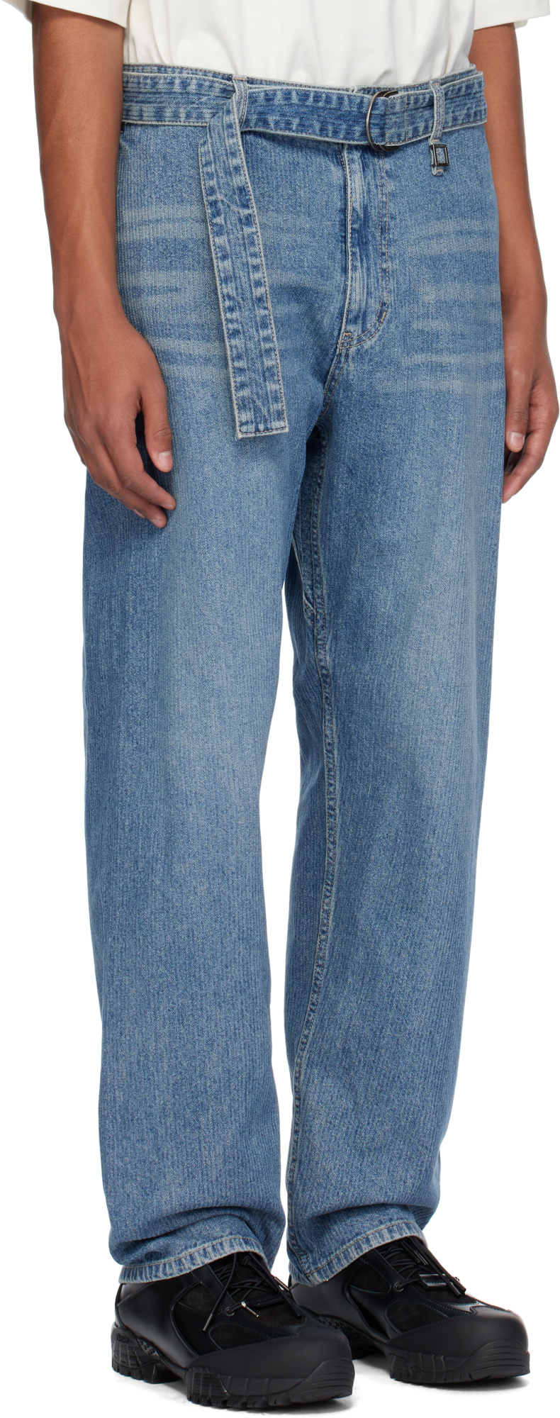 Wooyoungmi Blue Belted Jeans In Blue