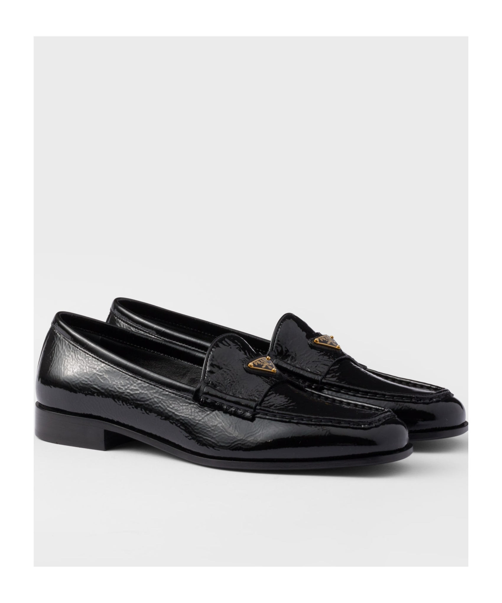 Prada Triangle Logo Patent Leather Loafers In Black