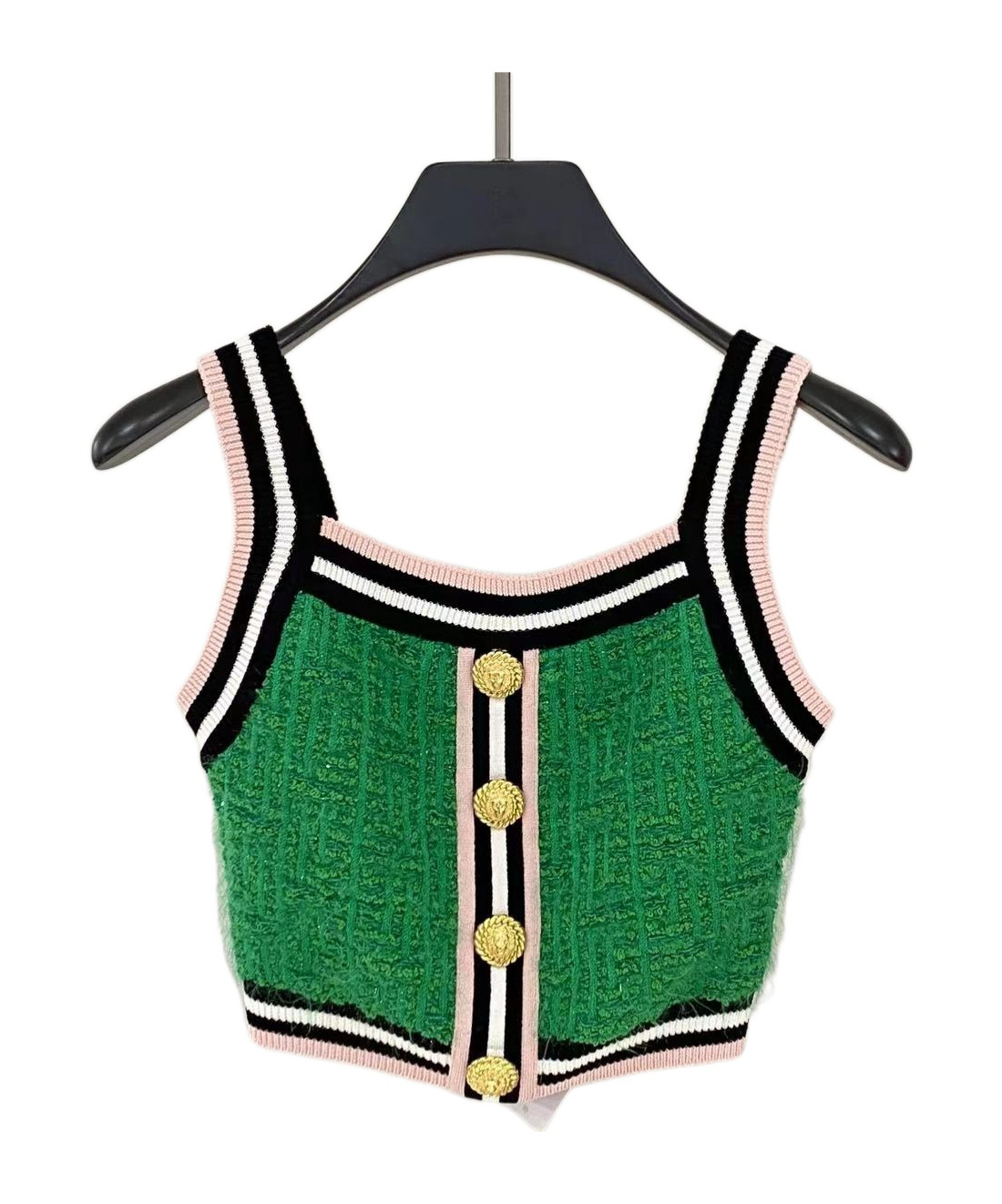 Balmain Bouclé Cropped Tank Top In Green