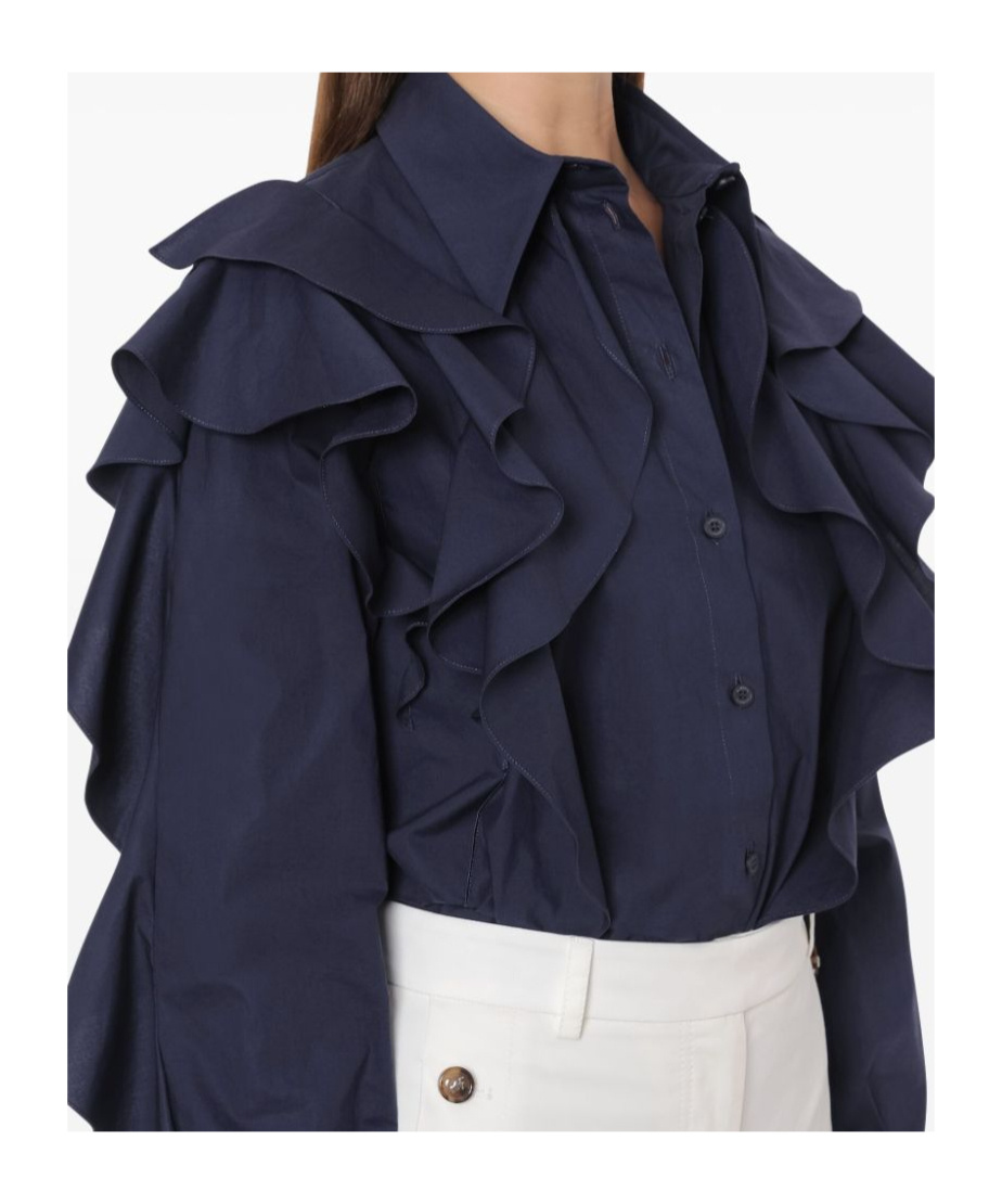 Alberta Ferretti Stretch-cotton Ruffled Detailing In Blue