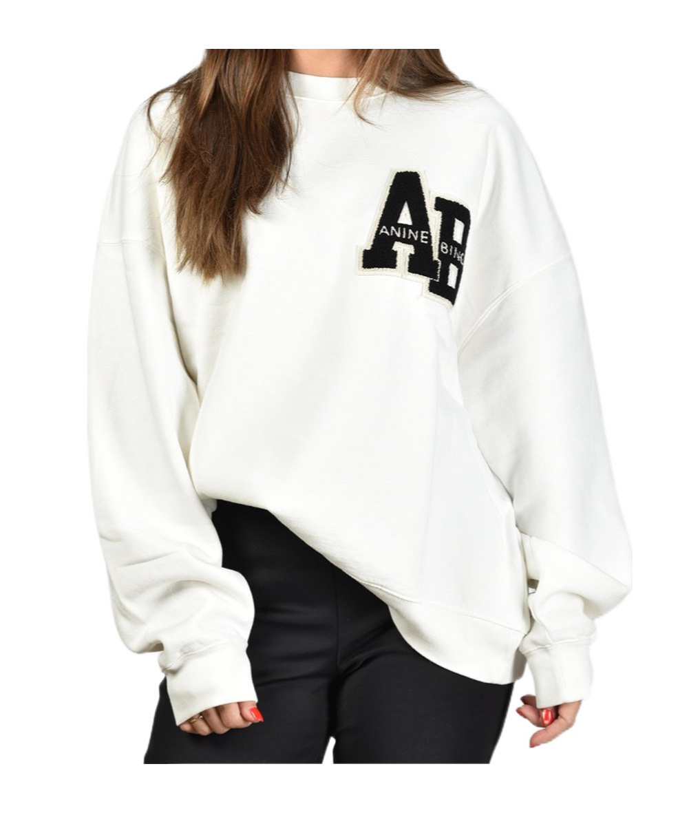 Shop Anine Bing Miles Logo-patch Cotton Sweatshirt In White