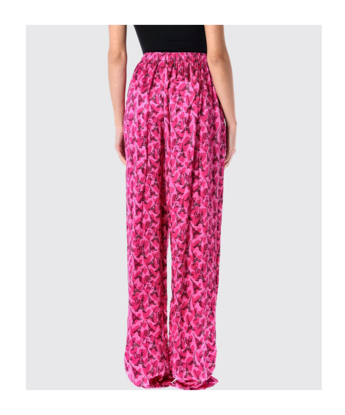 Balenciaga Silk Satin Pyjama Pants With Vibrant Pattern In Pink