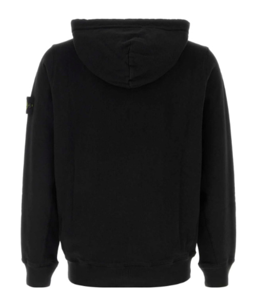 Stone Island Organic Cotton Fleece Hoodie In Black
