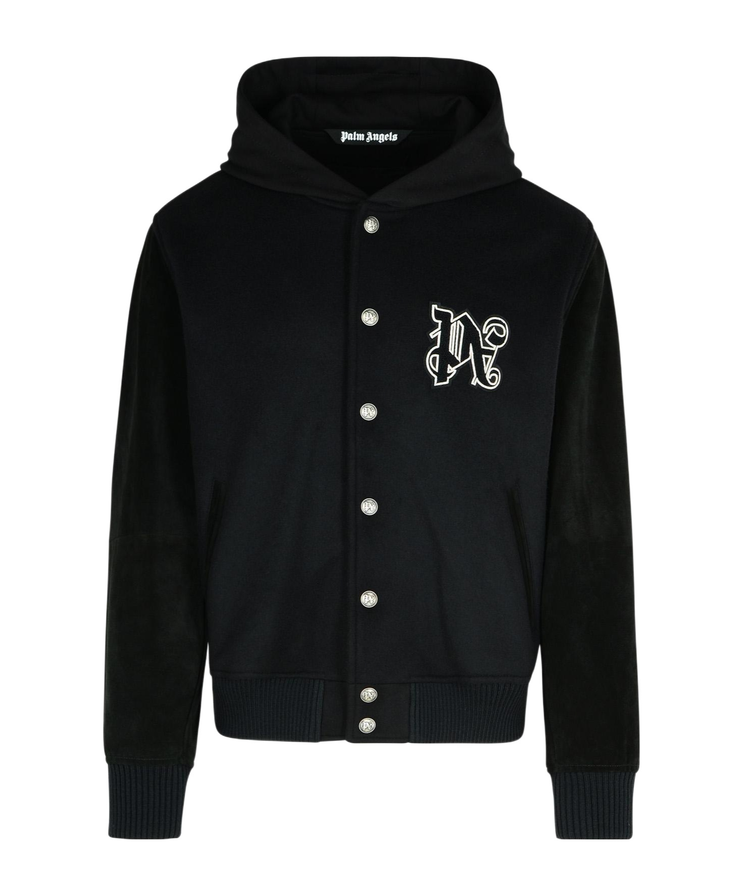 Palm Angels Vertigo Black Virgin Wool Blend Bomber Jacket In Black