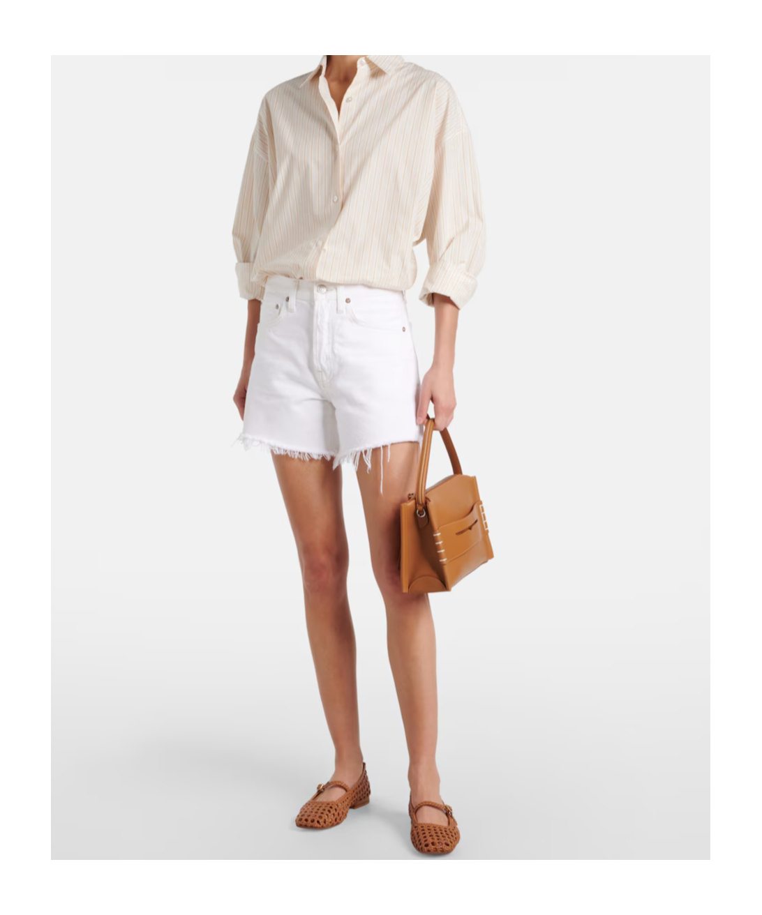 Agolde Parker Mid-rise Denim Shorts In White