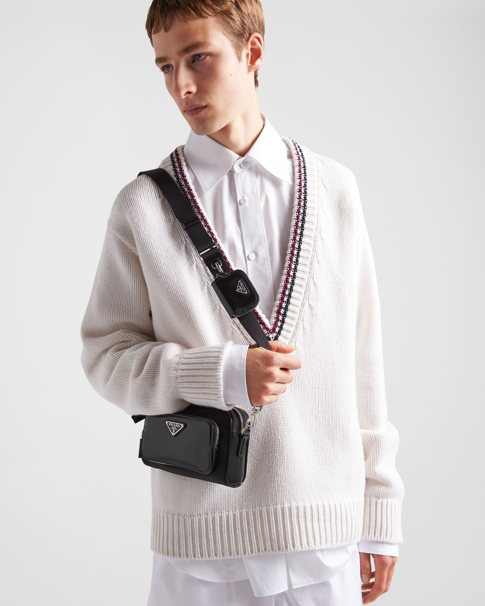 Prada Re-nylon And Brushed Leather Shoulder Bag In Black