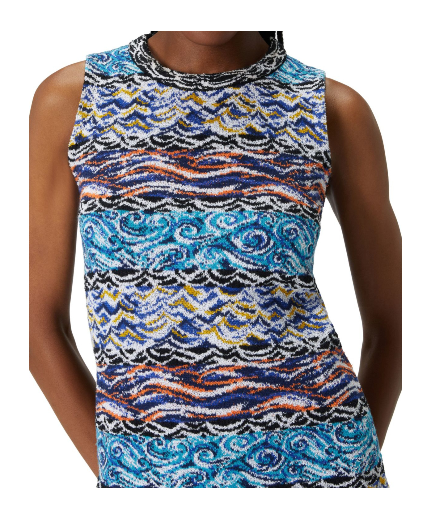 Missoni Round Neck Sleeveless Dress In Blue