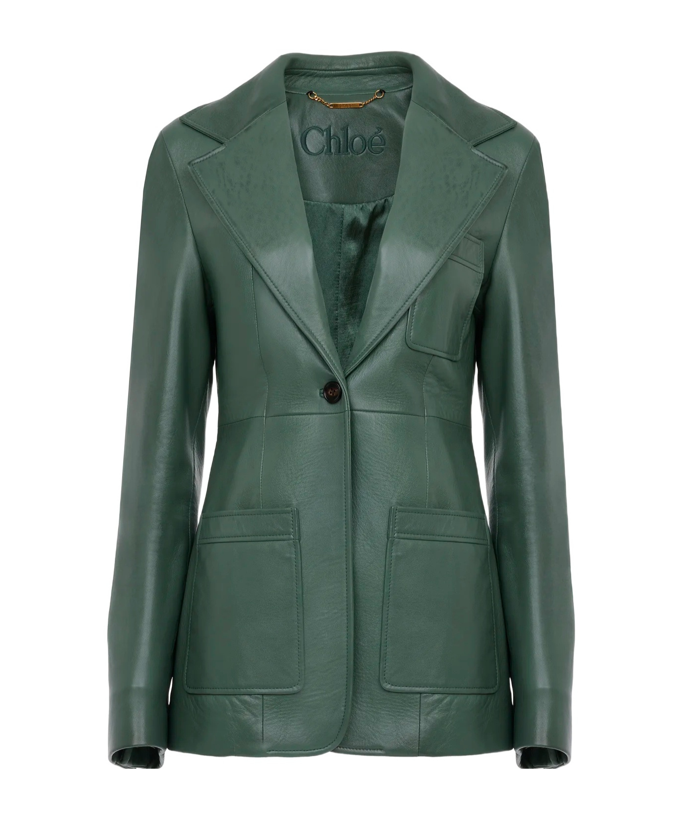 Chloé Long Sleeve Leather Jacket In Green