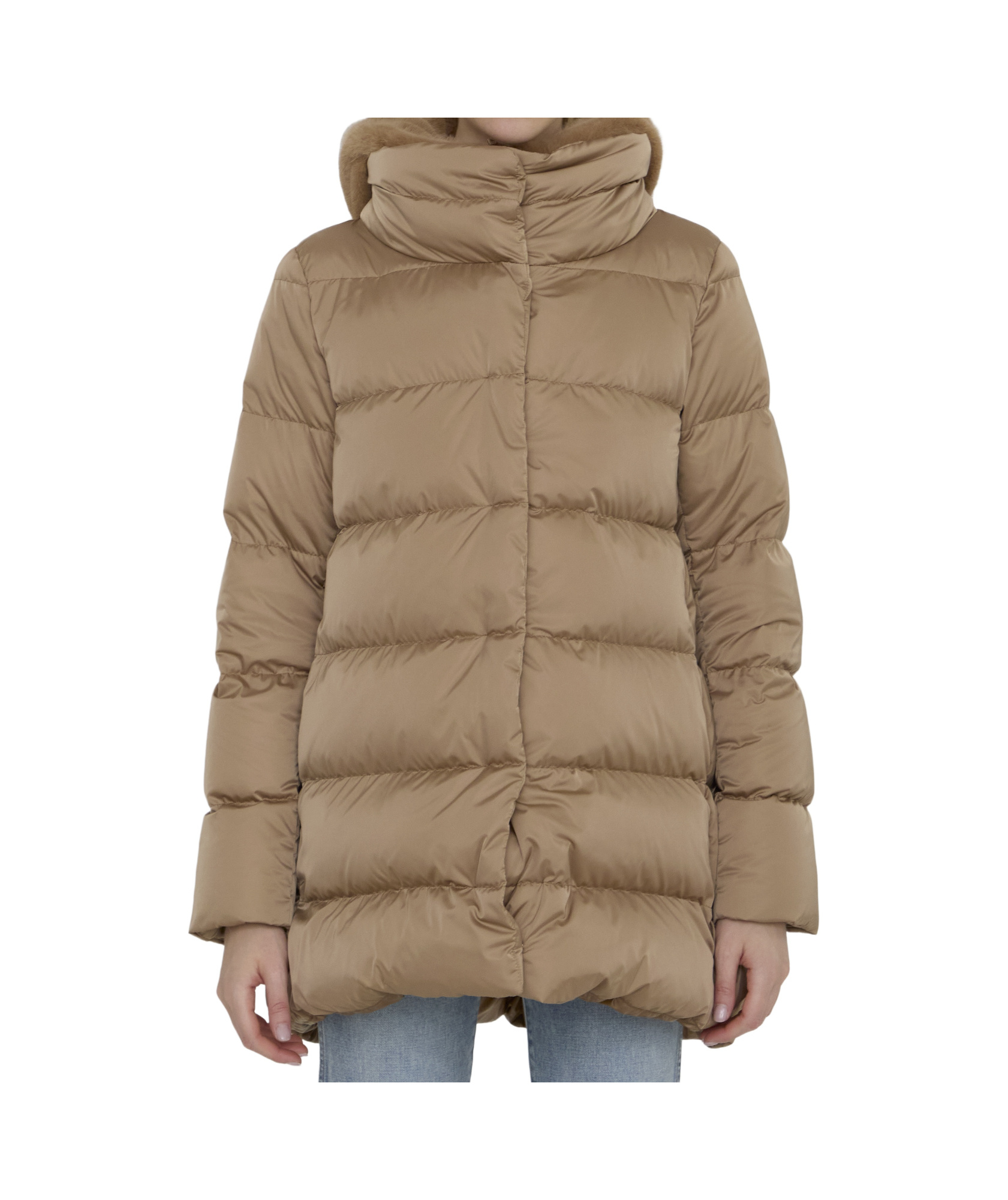 Herno Down Jacket In Nylon And Eco-fur In Brown