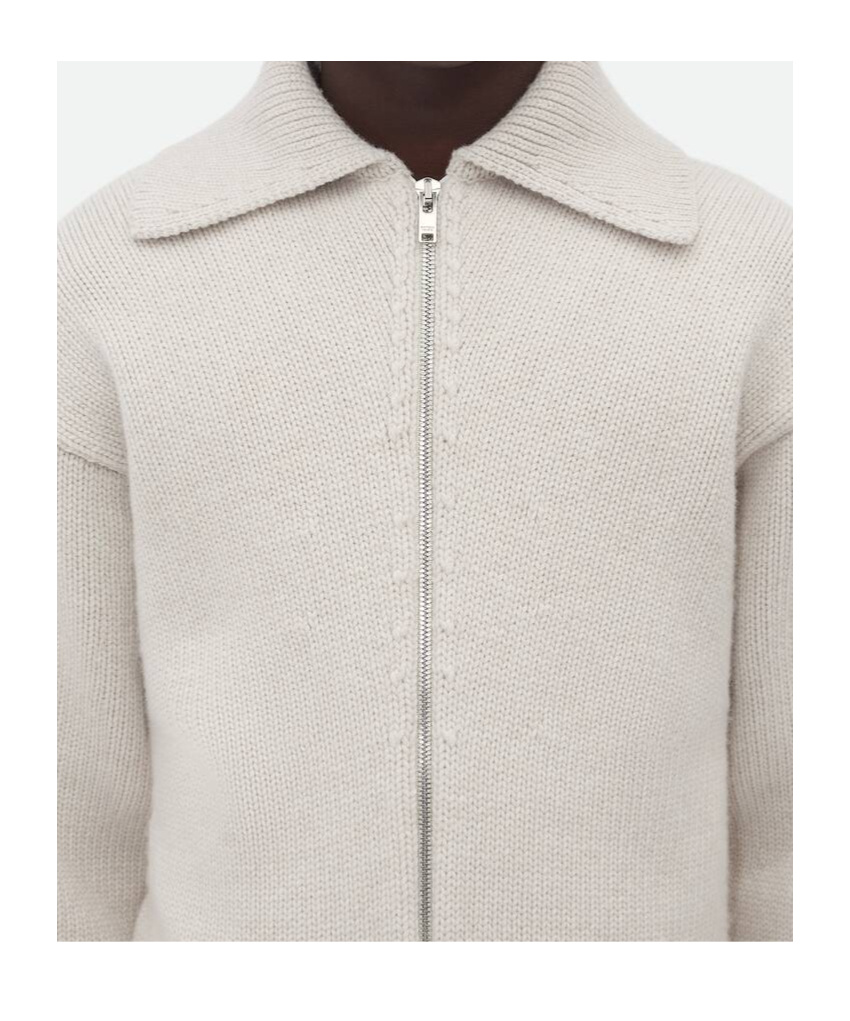 Bottega Veneta Woolen Cardigan In Pigeon White Mixed Color