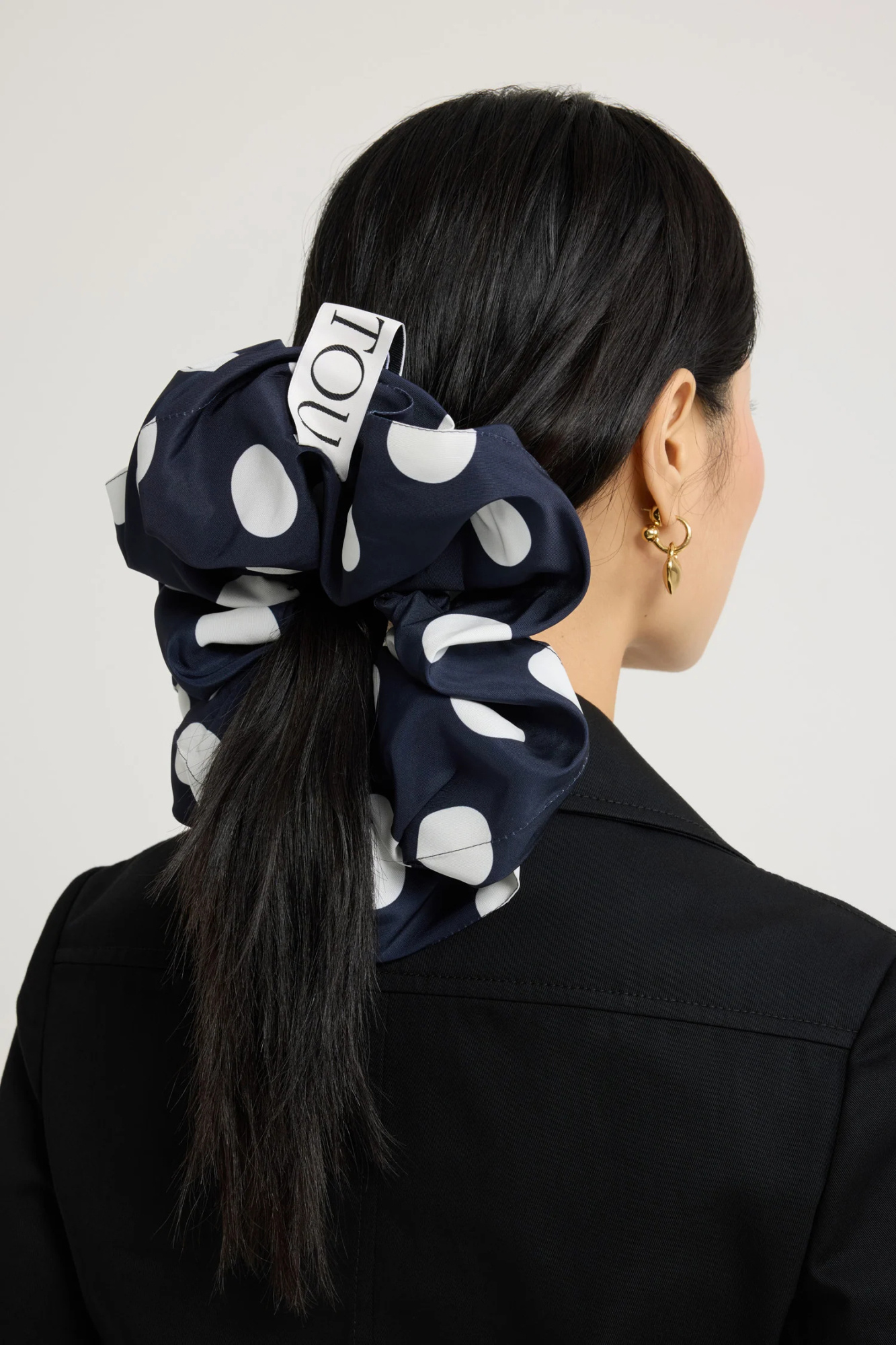 Patou Volume Scrunchie In Printed Recycled Ottoman Faille In Navy Blue Dot