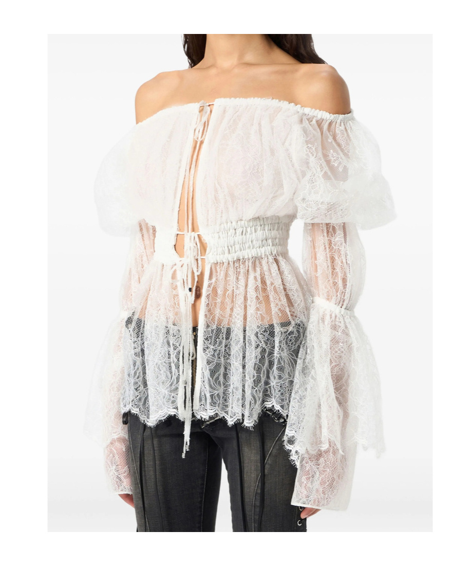 Blumarine Off-shoulder Lace Blouse In White