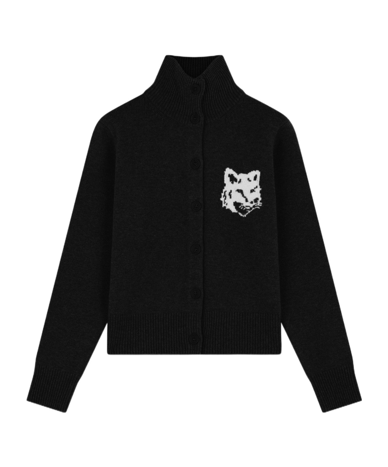 MAISON KITSUNÉ FOX HEAD-INTARSIA HIGH-NECK CARDIGAN 