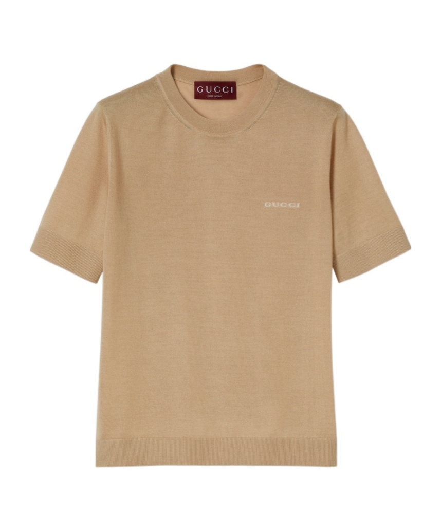 Gucci Cashmere And Silk Top With Intarsia In Brown