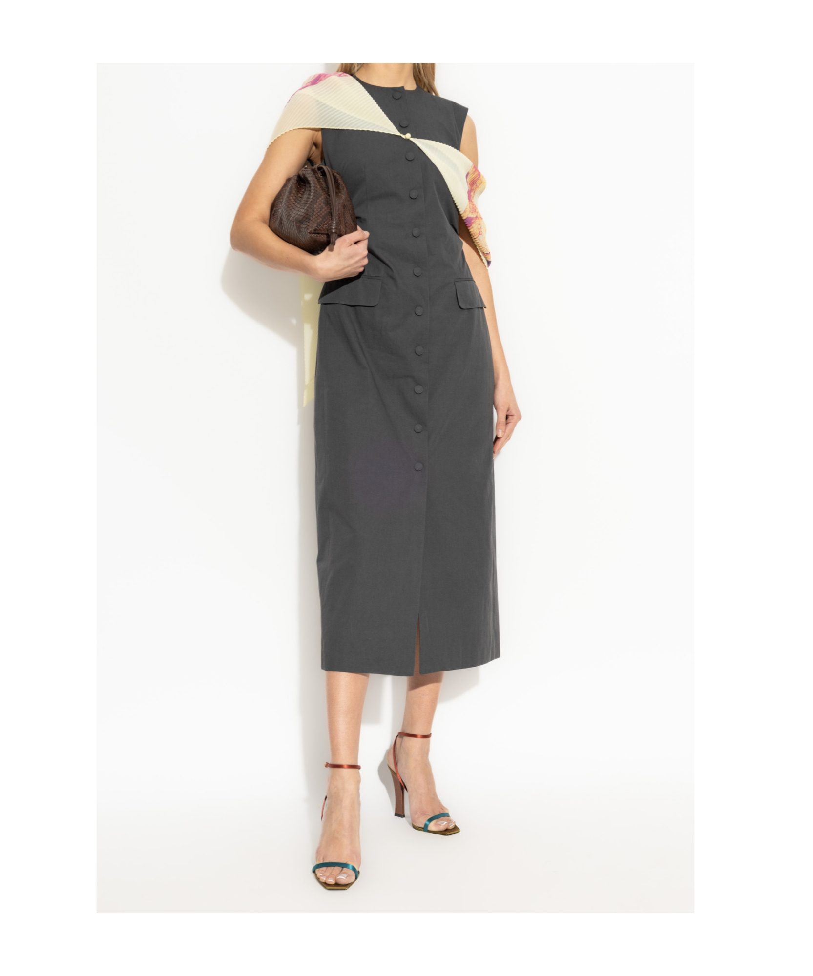 Dries Van Noten Gray Tailored Midi Dress In Black