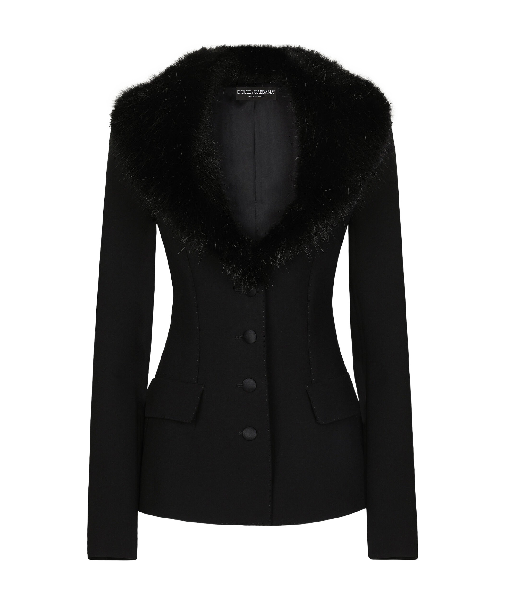 Shop Dolce & Gabbana Artificial Fur Collar Single-breasted Jacket In Black