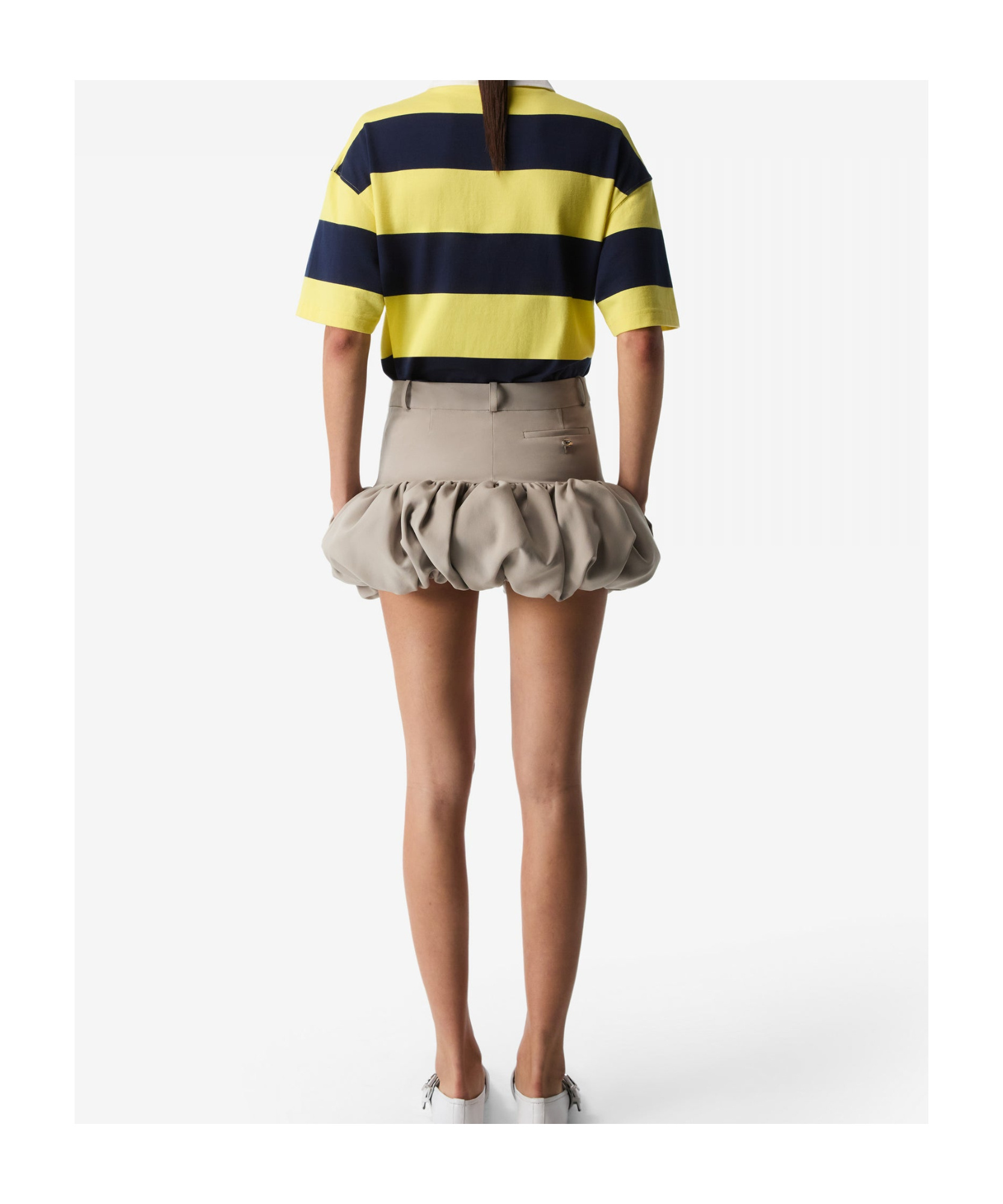 Coperni Structured Beige Skirt With Voluminous Ruffled Hem In Gray