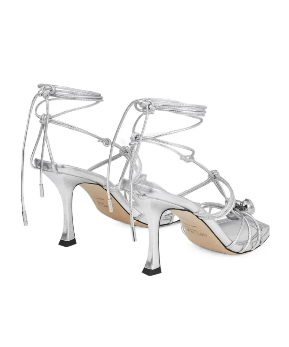 Jimmy Choo Jemma 90 Metallic Nappa Leather Sandals In White