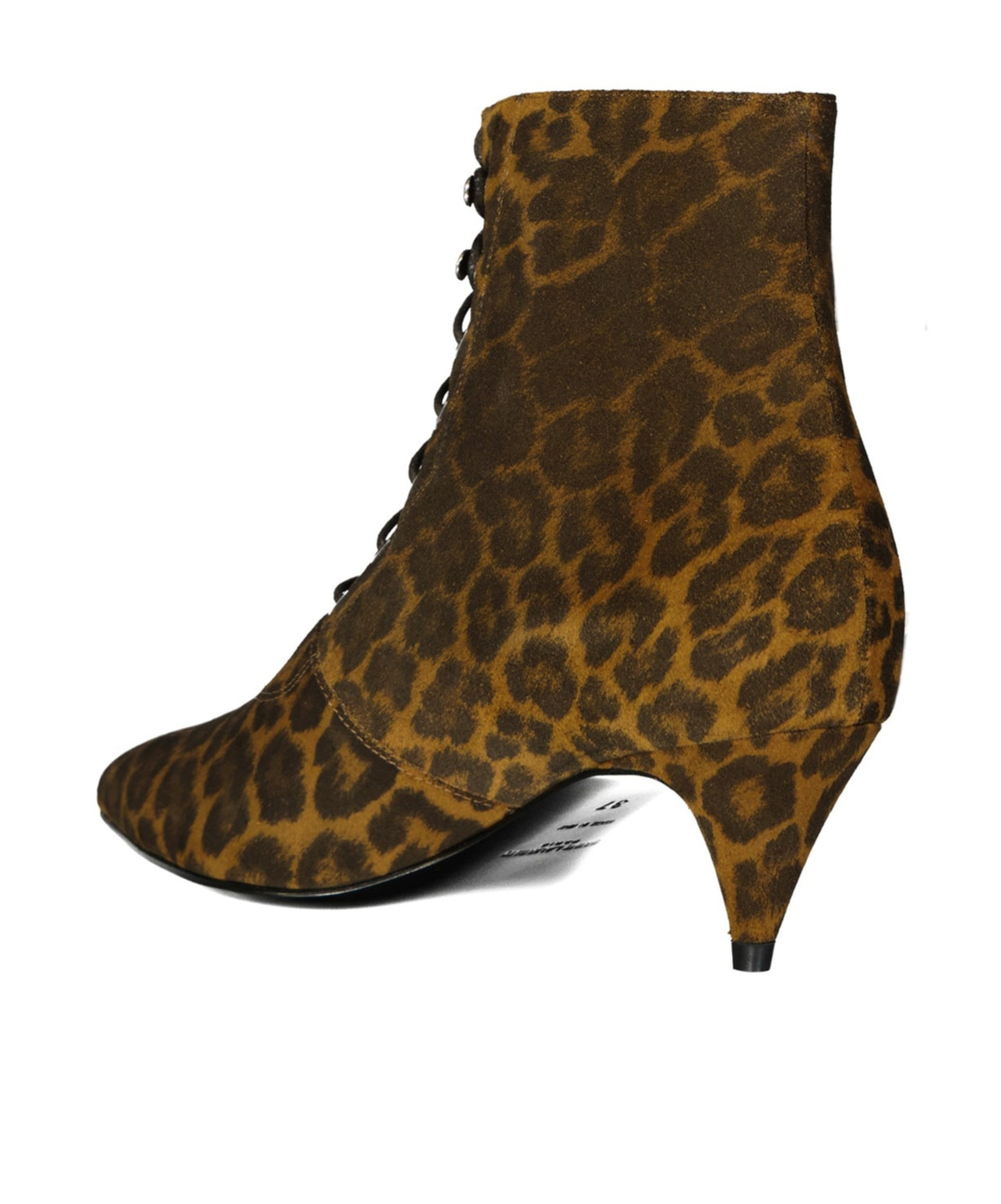 Saint Laurent Kiki Lace-up Leopard-print Ankle Boots In Black