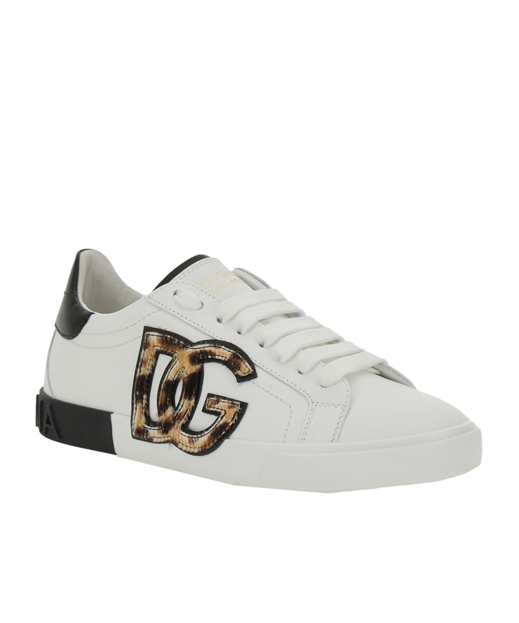 Dolce & Gabbana White Low Top Sneaker With Animal-motif Logo In Leather Woman In White