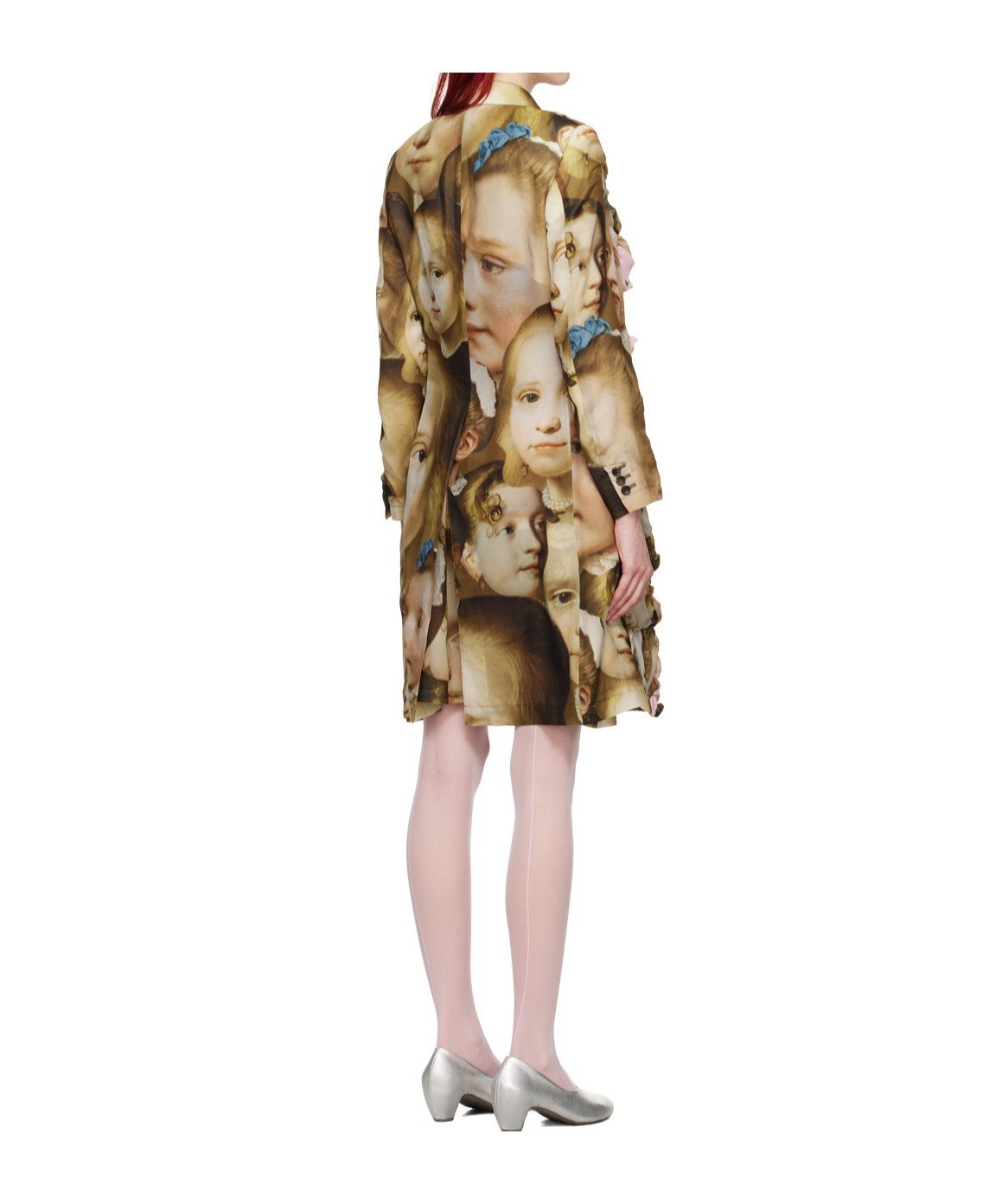 Comme Des Garçons Renaissance-print Ruched Midi Coat In Brown
